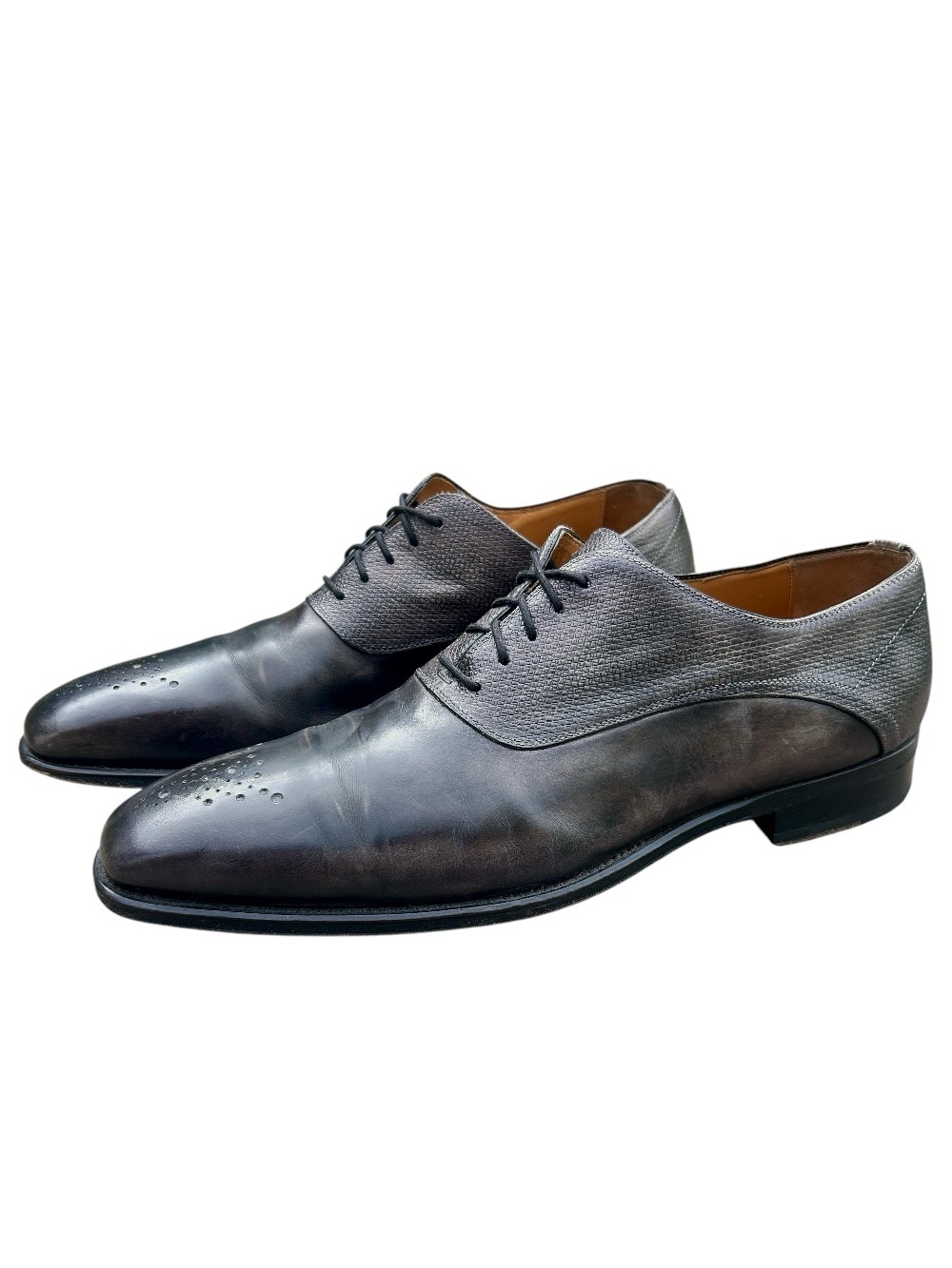 Magnanni Vaughan Leather Oxfords Hand-Burnished Black Brown Men's Size 11.5